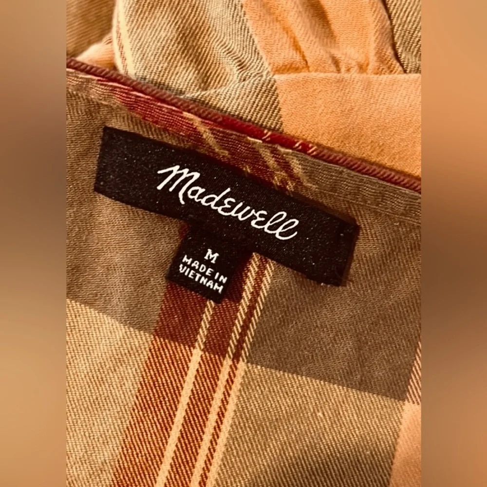 Madewell Babydoll Cami Dress in Yummy Olive & Raspberry (banana & peach) Plaid! - Picture 4 of 8